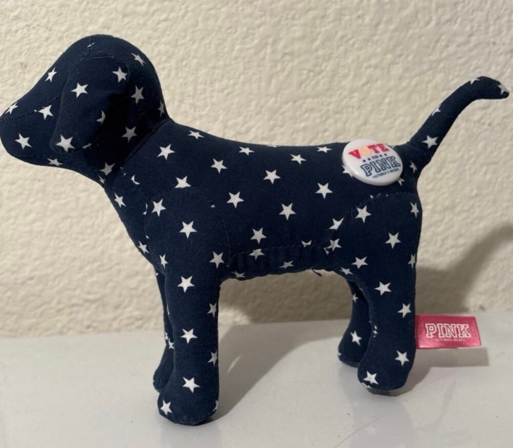 Victoria Secret PINK Collectible Dog - Blue White Stars VOTE for Pink Button